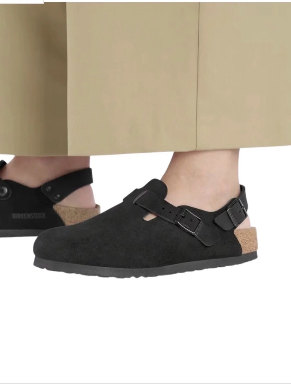 Birkenstock Black Suede Clog Sandals with Cork Heel